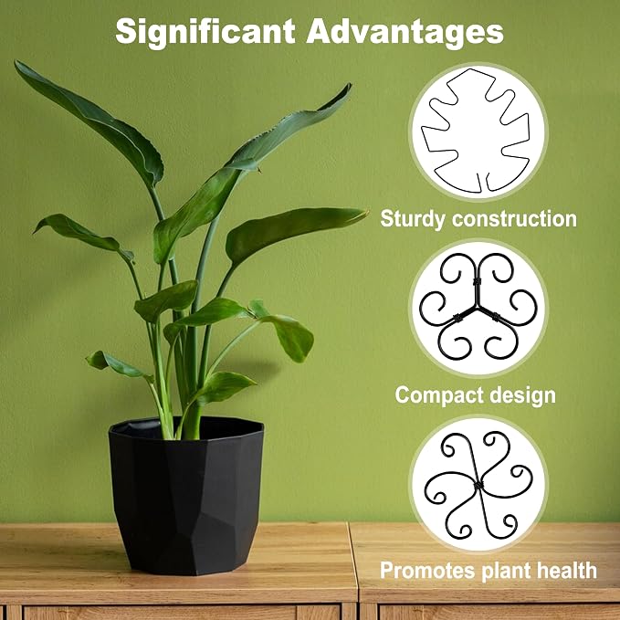 4PCS Metal Plant Stakes for Indoor Plants, 4.3 * 4.1 in Stackable Monstera Stem Support Hook for Growth, Stabilizer for Leaves & Adjustable Clamp Set Accessories for Climbing Plants (Ring)