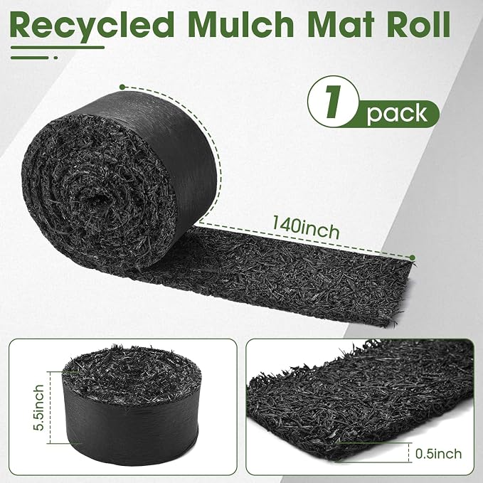 Recycled Rubber Mulch for Landscaping, Mulch Mat Roll Permanent Walkway Pathway for Outdoor Black-140"L ×5.5" W-1 Pack (1)