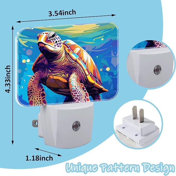 Night Light Sea Turtle Plug-in Wall LED Night Lamp with Dusk-to-Dawn Smart Sensor Lamp for Adult Bedroom Living Room Hallway Kitchen