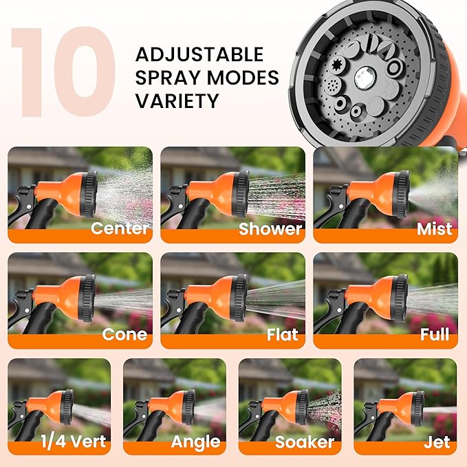 Retractable Garden Hose Reel, 1/2 in x 65 ft Wall Mounted Hose Reel Heavy Duty with 10-Function Sprayer Nozzle, Any Length Lock, Slow Return System, 180°Swivel Bracke for Large Yard Lawn Car Washing