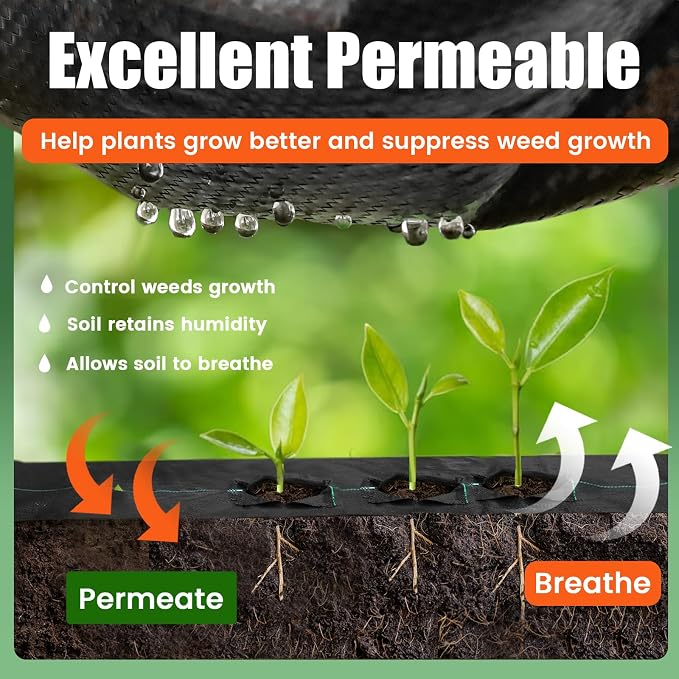 5 x 10 Feet Weed Barrier Fabric Garden Landscape Weed Blocker Woven Fabric Heavy Duty Ground Cover Mat