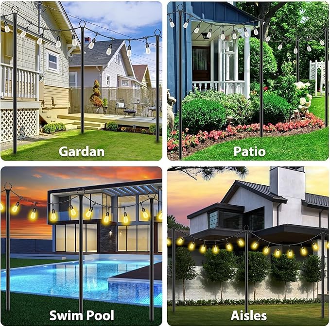 AILBTON 2 Pack 10Ft Exterior Light Poles, Heavy-Duty Metal Outdoor String Light Posts with Mounting Brackets, Ideal for Garden, Backyard, Terrace and Yard Lighting Decor