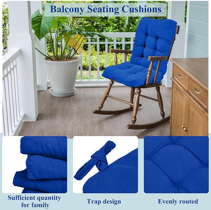 Juexica 4 Sets Outdoor Patio Chair Cushions Seat High Back Tufted Pillow Replacement Rocking Chair Cushions Pads for Patio Summer Seasonal Indoor Home Office