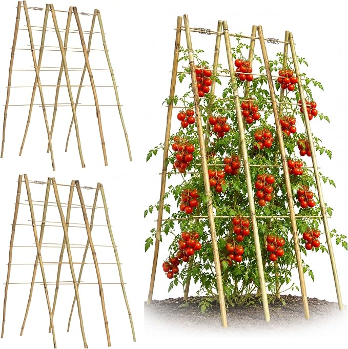 3 Pack A-Frame Bamboo Trellis 47''x15.5'', Oltara Foldable Garden Trellis for Outdoor Climbing Plants, Cucumbers, Raised Beds, Tomatoes, Beans, Peas, Vegetables, Flowers Support