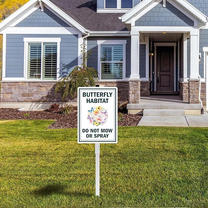 Butterfly Habitat Yard Sign With Stakes Do Not Mow Do Not Spray Signs No Mow May Wildflower Pollinator Friendly Habitat Reflective Rustproof Aluminium Garden Stake Outdoor 8X12 IN