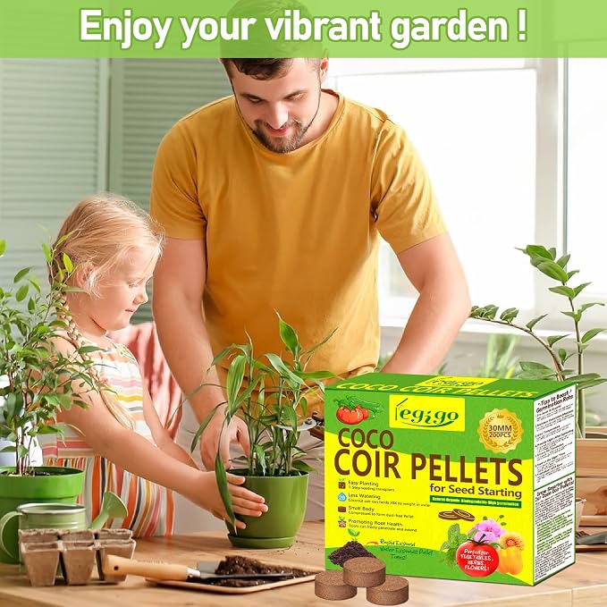 Legigo 200 Pcs 30mm Coco Coir Pellets Seed Starter Soil Mix- Organic Coconut Coir Potting Soil Pods for Seedling, Coco Peat Soil Discs for Indoor & Outdoor Plants Bonsai Herbs Vegetables and Flowers