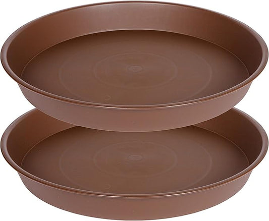 2 Pack of 20 21 inch Plant Saucer Round, Deep Plant Saucers for Pots, Heavy Plastic Plant Drip Tray for Indoors Outdoor, Bird Bath Bowls, Plant Trays for Planter 19-22" (21 inch, Chocolate)