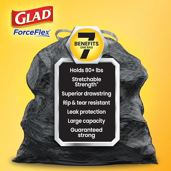 Glad ForceFlex Heavy Duty Trash Bags With Clorox, Mountain Air, 30 Gal (Package May Vary) 50 Count (Pack of 3)