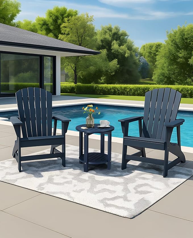 Outvita Adirondack Side Table, 16 Inch Round Outdoor End Table, HDPE Weather Resistant Coffee Table for Patio Balcony Deck Garden, Blue