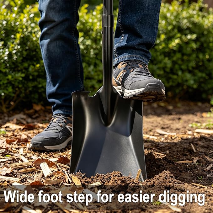 Shovel for Digging, Metal Shovel with Long Fiberglass Handle, Heavy Duty Shovel Garden Tool, 58 Inches