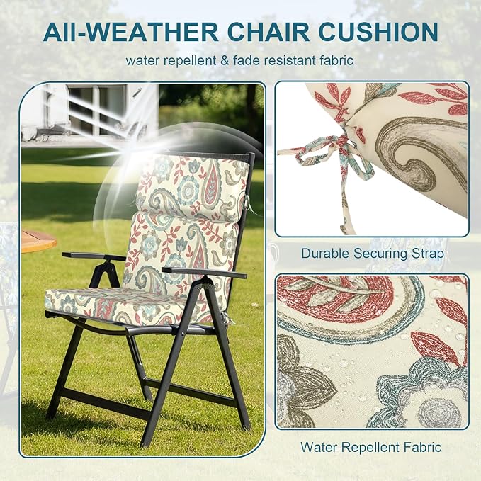 DYTXIII Outdoor High Back Chair Cushions Set of 2, 44"x22" Water Repellent Patio Seat Cushions with Elastic Sponge, All Weather Chair Pads for Rocking, Dining Chairs, Patio Furniture - Paisley Vintage