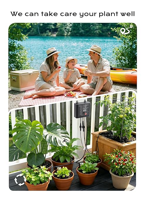 Solar Drip Irrigation System with USB Charging, 49FT Plant Watering Devices for 15 Potted Plants, Automatic Watering System IP44 Waterproof 2200mAh for Garden Farm Greenhouse(Black)
