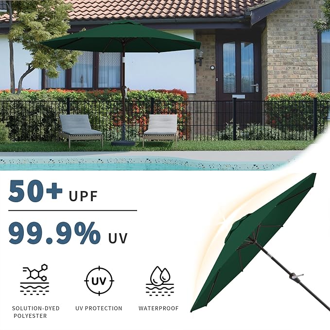 10FT Patio Umbrella, Outdoor Umbrella with Push Button Tilt and Crank, 8 Sturdy Ribs, UV Protection & Waterproof Market Umbrella for Pool, Backyard, Beach,Deck
