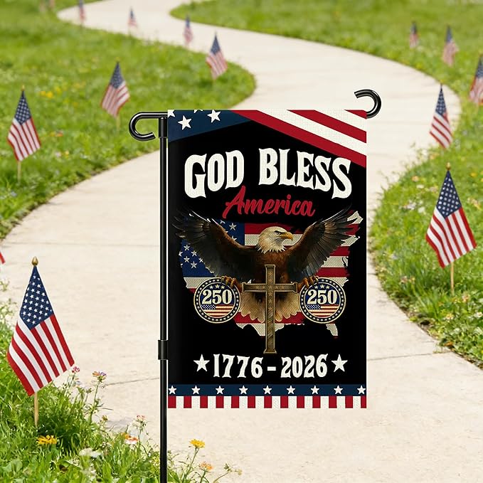 250 Anniversary Usa Garden Flags for Outside, 250 Anniversary USA Flag 1776-2026 God Bless America Commemorative Patriotic Banner with Eagle Design Yard Sign 4th of July Decorations Double-Sided Waterproof 250 Year American Flag 12x18 Inch