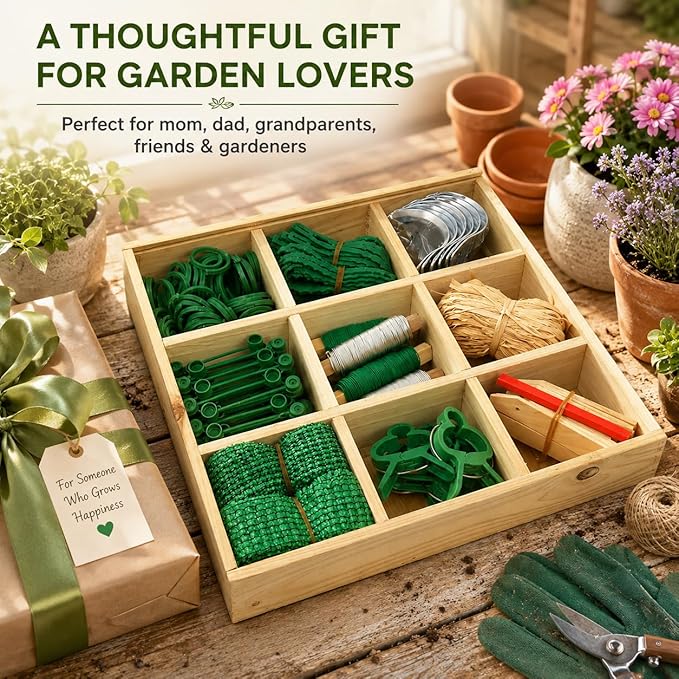 Gardening Gifts for Women Men, 9-Compartment Wooden Garden Accessory Box with Clear Lid, Gardener’s Essentials Organizer, Garden Tools Gift for Mom Dad Grandparents Garden Lovers
