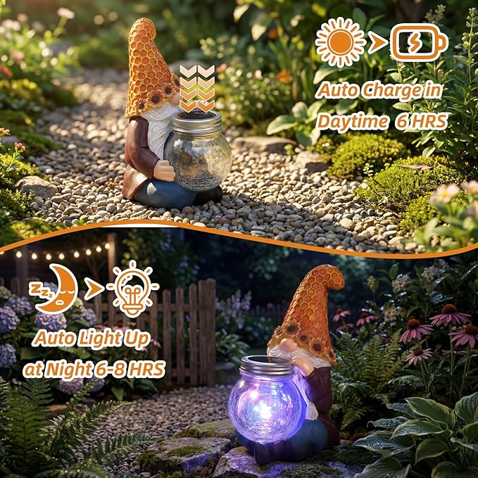 Lyeasw Birthday Gifts for Men Idea - 10 Inch Solar Gnome Gift Sunflower Garden Statue Resin Birthday Anniversary Gardening Gift for Women Mom Grandma Housewarming