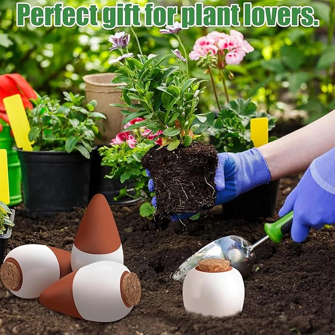 4 Pack Terracotta Watering Spikes, Plant Watering Devices Wine Bottle Automatic Plant Self Watering Spikes for Vacations, Clay Self-Watering Stakes for Indoor Outdoor Plants