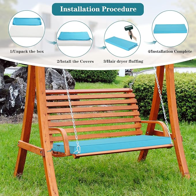 Outdoor Bench Cushions 48 x 18 Inch Thick Waterproof Porch Swing Cushions with Tie Patio Furniture Chair Cushion Bench Pad Color Fastness Backyard Seat Pads Teal