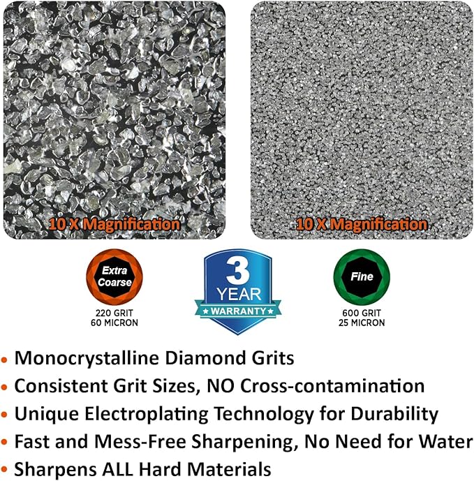 SHARPAL 216N Dual-Grit Diamond Sharpening Stone – Extra Coarse 220 / Fine 600 Grit Knife & Garden Tool Sharpener for Lawn Mower Blades, Axes, Hatchets, Machetes, Hedge Shears, Fathers Day Gift
