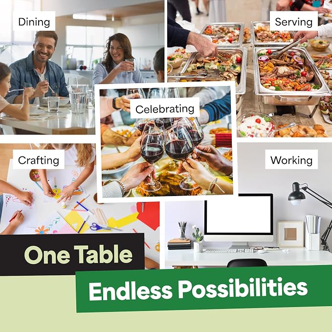 EconoHome Black 8ft Folding Table with Handle | Heavy-Duty Foldable Table | Portable Table for Indoor & Outdoor Use | Perfect for Events, Camping, Parties, Dining & More