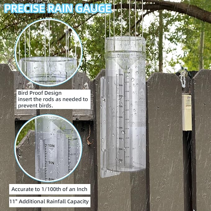 Rain Gauge Outdoor Tube,10"Capacity Easy-to-Read Large Rain and Snow Gauge with Mounting Bracket,Freeze Proof Rain Gauge for Yard Garden Rainfall Measure,Precise Professional Accurate to 0.01 inch