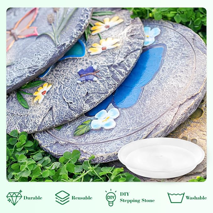 U0U 3Pcs Round Stepping Stone Mold,10" White Cement Molds for Concrete,Plastic Concrete Molds for Casting Garden Pathmate Pavement Precast and Forms Walkway (White, 10"/3PCS)
