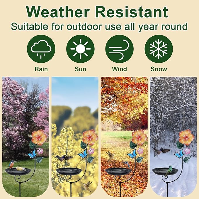hogardeck Small Metal Bird Bath for Outside, 8” Dia Bowl Bird Baths Feeder Bowl for Outdoors, Standing Birdbaths & Birdfeeder for Garden Patio Yard Lawn Decor