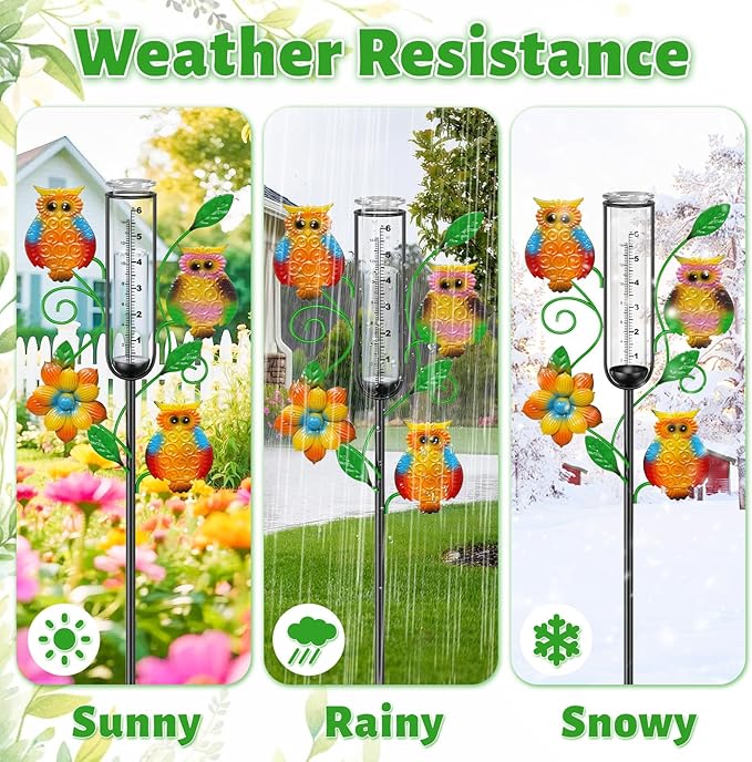 Owl Rain Gauge Outdoor, Metal Rain Gauges Stake with 6“ Glass Tube, Decorative Rain Gauges for Yard Garden Lawn for Precipitation Measurement