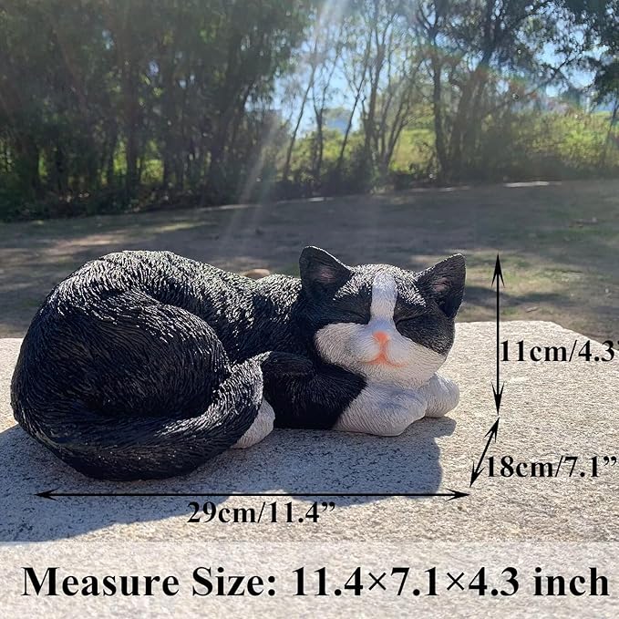 Cat Statue Outdoor Cat Figurines Garden Decor, Tuxedo Cats Black Tabby Statue Figurine Decor Sculpture for Patio, Yard, Sleeping Tabby Statues for Indoor Table Accessory, Gift for Mom