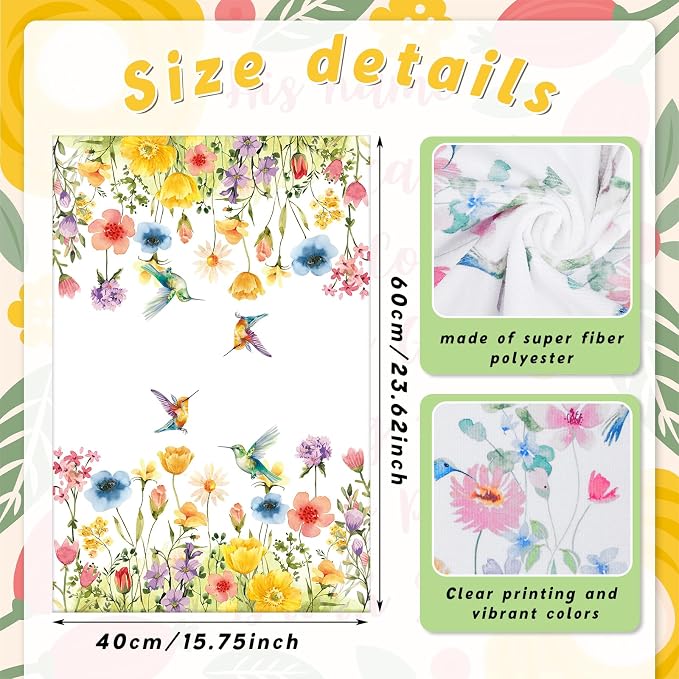 Oudain Sets of 6 Floral Kitchen Towels Decor Wildflower Hummingbirds Branches Dish Hand Tea Towels for Summer Spring Party Holiday Supply Bathroom Housewarming Gift