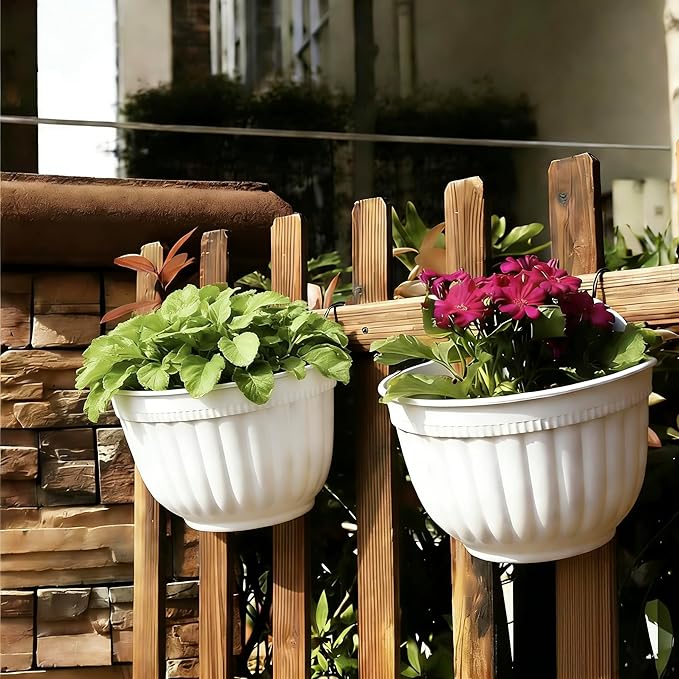 ORIMERC 4 Pack White Wall Planter Pots Vertical Living Wall Hanging Planters Wall Mounted Planter Holder with Drainage Hole for Indoor Outdoor Plants Wall Decor with Hooks/Screws