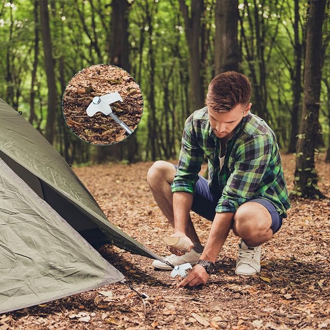 Hicarer 40 Pcs 12 Inch Tent Stakes Screw in Camping Stakes Heavy Duty Metal Spikes Ground Anchor Peg Threaded Tent Spikes with Hex Head Driver for Camping Garden Inflatable (Luminous White)
