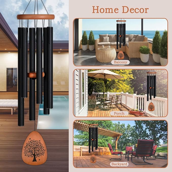 Memorial Wind Chimes for Loss of Loved One, 32" Sympathy Wind Chimes in memory of a Loved One - Beech Wood & 6 Tubes, Bereavement Gifts for Loss of Mom or Dad, Sympathy Gifts for Funeral & Remembrance