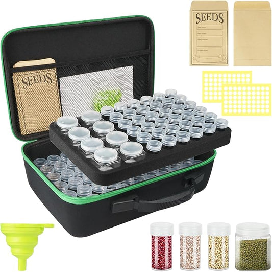 104 Slots Seed Storage Organizer Box with 20 Envelopes, Garden Seed Containers 1 oz 5 oz with Labels, Seed Packet for Plant, Flower,Vegetable Seeds