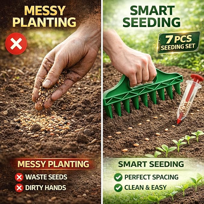 12-Hole Digger Seed Spreader,7 Piece Sowing Seeds Dispenser Set,Mini Seed Dispenser for Small Seeds, Handheld Seed Planter Tool Seed Dibber Multifunctional Spacer Gardening Tools (Green)
