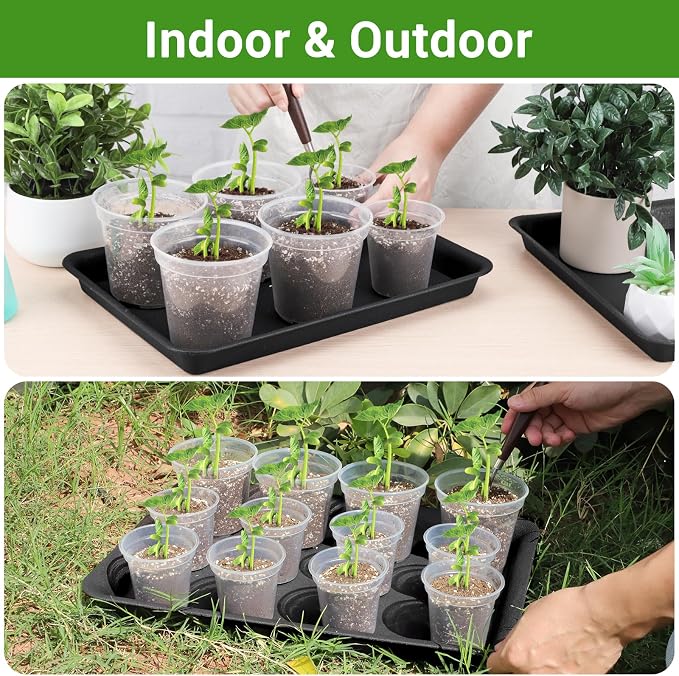 GREANER 3 Packs Plant Saucers Rectangular, 15x11x1.2 Inch Heavy Plastic Plant Saucer Drip Tray, Flower Pot Tray for Indoors Outdoor Plant Pots, Thick Drip Tray for Garden Potted Water Drips and Soil