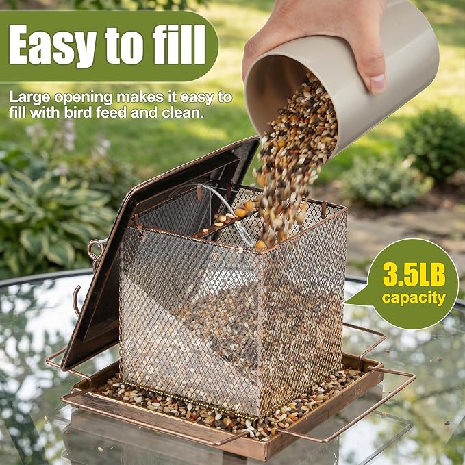 Bird Feeder, Heavy Duty Metal Bird Feeders for Outdoor Hanging, Waterproof Wild Birdfeeder for Garden Yard Outside Backyard, 3.5LB Large Capacity