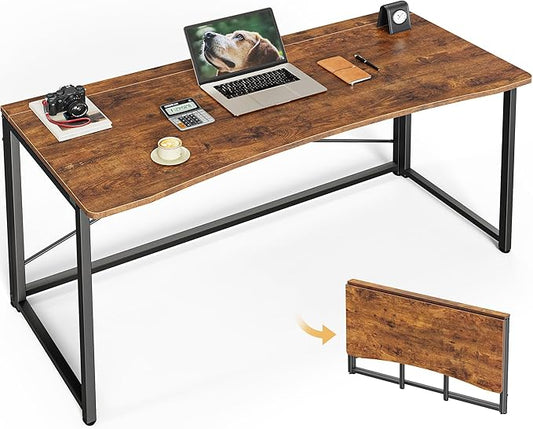 Huuger Folding Desk for Small Spaces, 47.2 Inch Foldable Computer Table, for Home Office, Study, Bedroom, Dorm, Space Saving, Small Writing Work Office Computer Desk, Easy to Fold, Rustic Brown