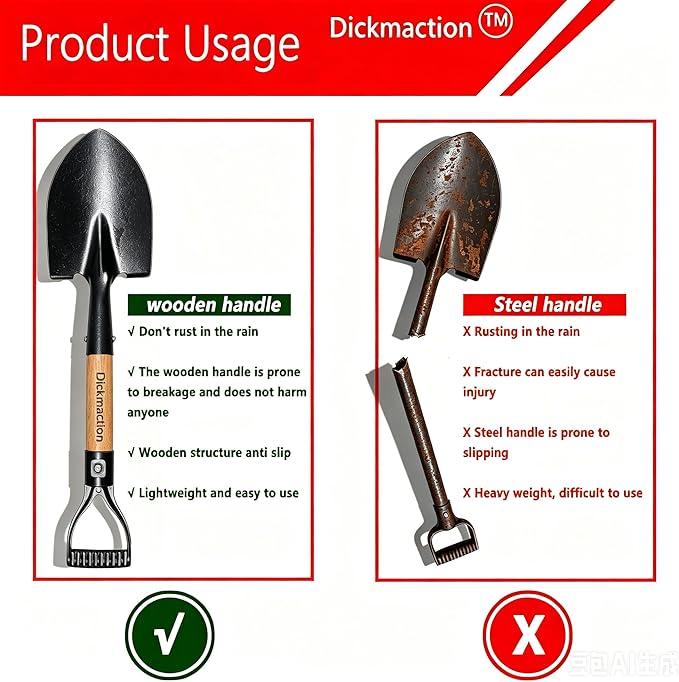 Excavating Shovel, Circular Shovel, Garden Tool with D-Shaped Handle, Total Length 15/19 inches, Wooden Handle Garden Shovel, Shovels for Digging,Camp Shovel,Small Shovels for Digging(Small)
