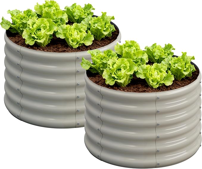 2PCS 2x2x1.5FT Galvanized Raised Garden Bed Kit,Vegetable Boxes-Round Metal Flower Box,Large Planter Raised Beds Outdoor Garden for Planting,Fruit,Herb-White 0.8mm