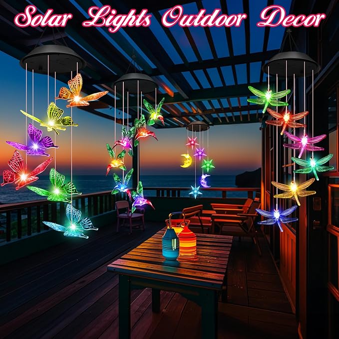 Gifts for Grandma Mom Nana Wife Sister, Mother Birthday Gardening Hummingbird Gifts for Women, Winzwon Wind Chimes Solar Lights Outdoor Decor for Garden Patio Yard Porch