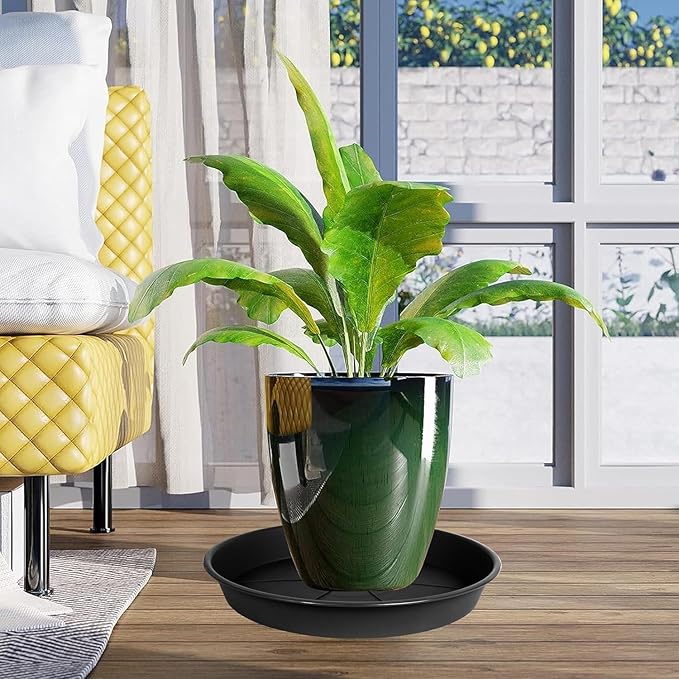 OVZILKI 2 Pack of Plant Saucer 10 inch, Black Plastic Flower Plant Pot Saucer, Heavy Duty Plant Drip Trays Saucers for Indoor, Plant Water Tray for Planters