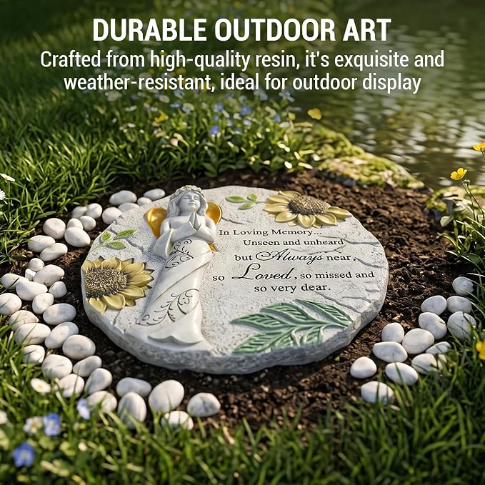 MyGift 9 Inch Resin Memorial Stepping Stone, Angel Prayer Garden Plaque, Sympathy Bereavement Gifts for Loss of Loved One, Outdoor Remembrance Stone
