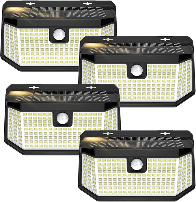 Aootek Solar Outdoor Motion Sensor Lights 2500Lm Solar Panel to 15.3 in² and 3 Modes(Security/Permanent On All Night/Smart Brightness Control) with IP65 Waterproof with Wide Angle(4pack)