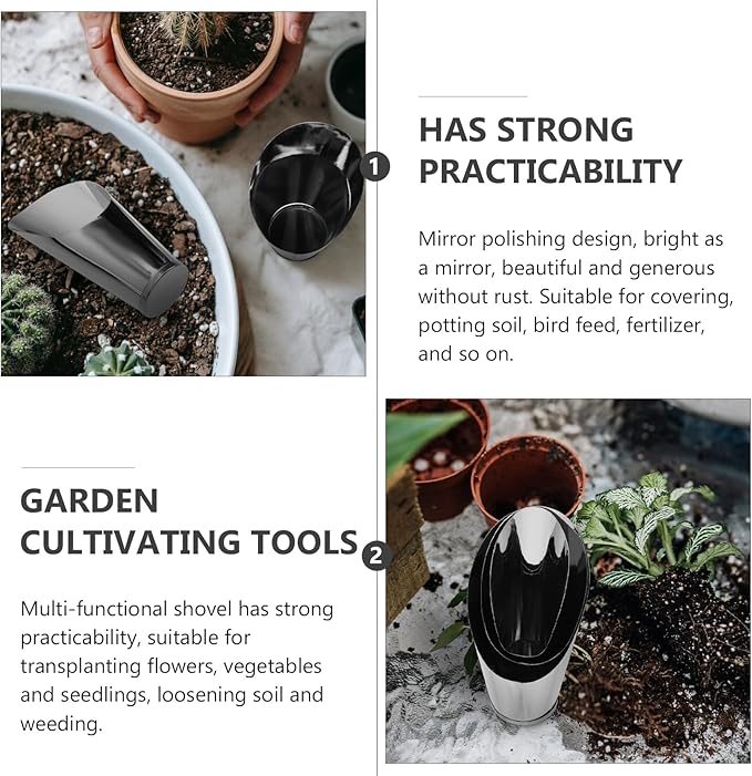 Kisangel 3Pcs Stainless Steel Soil Scoop Set for Gardening Potting Soil Shovel Cups for Indoor Outdoor Bonsai Succulent Plants 6.88 Inch Metal Planting Spade Cups