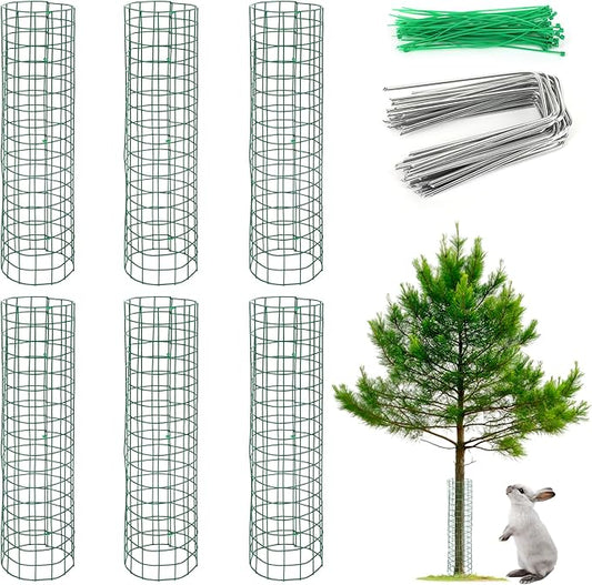 17'' Tree Trunk Protector, 12 Pack Wire Plant Protector from Animals, Metal Tree Guards with Metal Stakes & Zip Ties,Mesh Tree Bark Protector from Deer Animals Trimmers Mowers