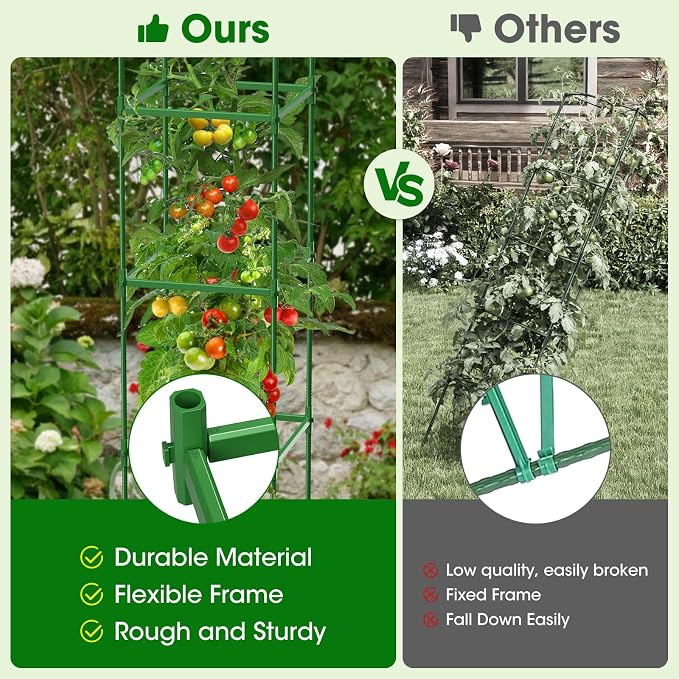 3 Pack Tomato Cages for Garden, Up to 55Inch Square Tomato Plant Cage, Upgraded Octagonal Connector, Heavy Duty Adjustable Tomato Stake Support for Garden Climbing Vegetables Flowers Fruits