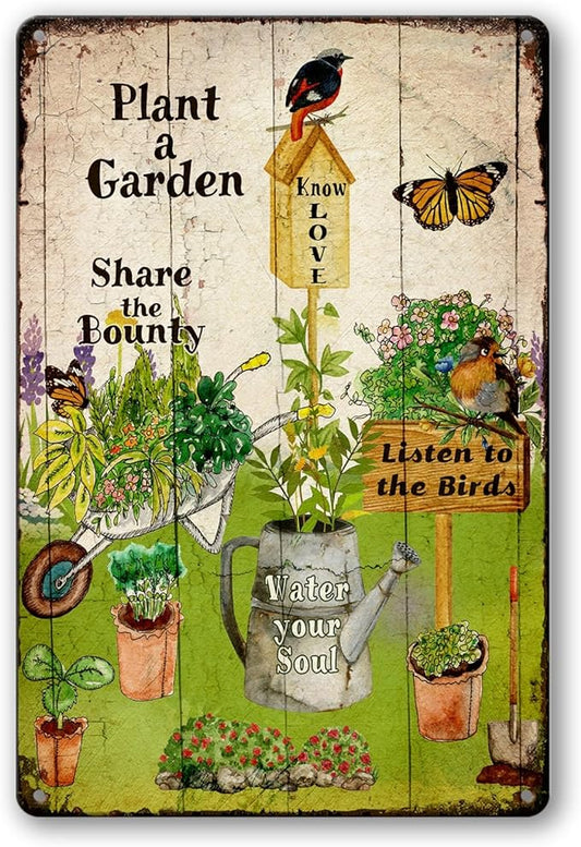 Retro Garden Metal Signs Outdoor Decor Plant A Garden Sign Gardening Gifts For Women Funny Courtyard Art Wall Decor Rustic Fence Decoration 8x12 Inch