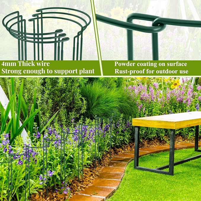 Tioncy 6 Pcs 42″ H x 15.8″ W Plant Support Stakes Cages for Garden, Metal Half Round Plants Tension Rods for Indoor Outdoor Large Tall Flower Vegetables Tomato Peony Rose Support