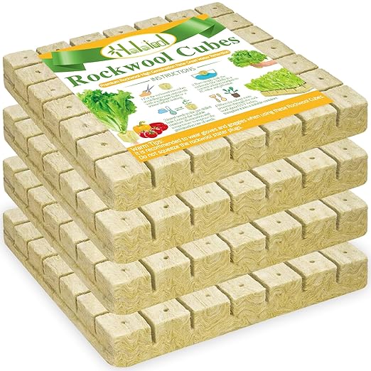 Halatool 1.5 Inch Rockwool Cubes Garden Stonewool Grow Cubes Starter Plugs for Hydroponics Soilless Cultivation Seedlings Cuttings Clone Plants Germination Start (4 Sheets, 196 Plugs in Total)
